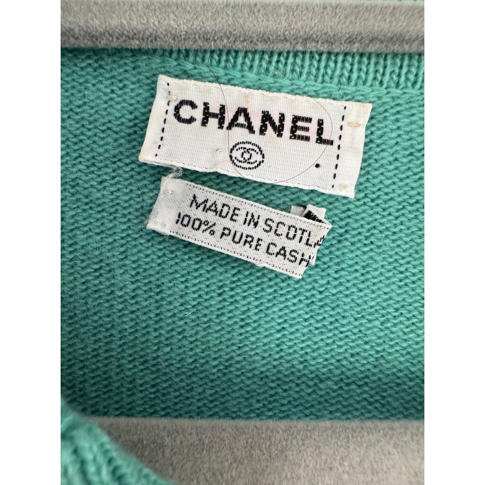 Chanel Vintage Cashmere Skirt Suit Teal Green Gold CC Buttons Scotland Sz 8 10 - Picture 2 of 13